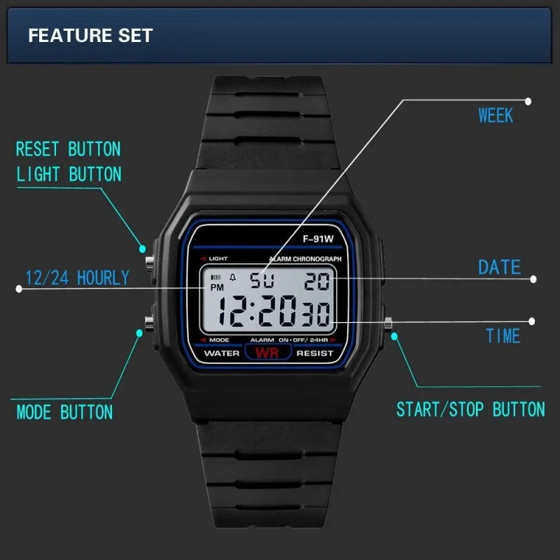F-91W LED Electronic Watches f - Outdoor Sport Watch 评论和价格